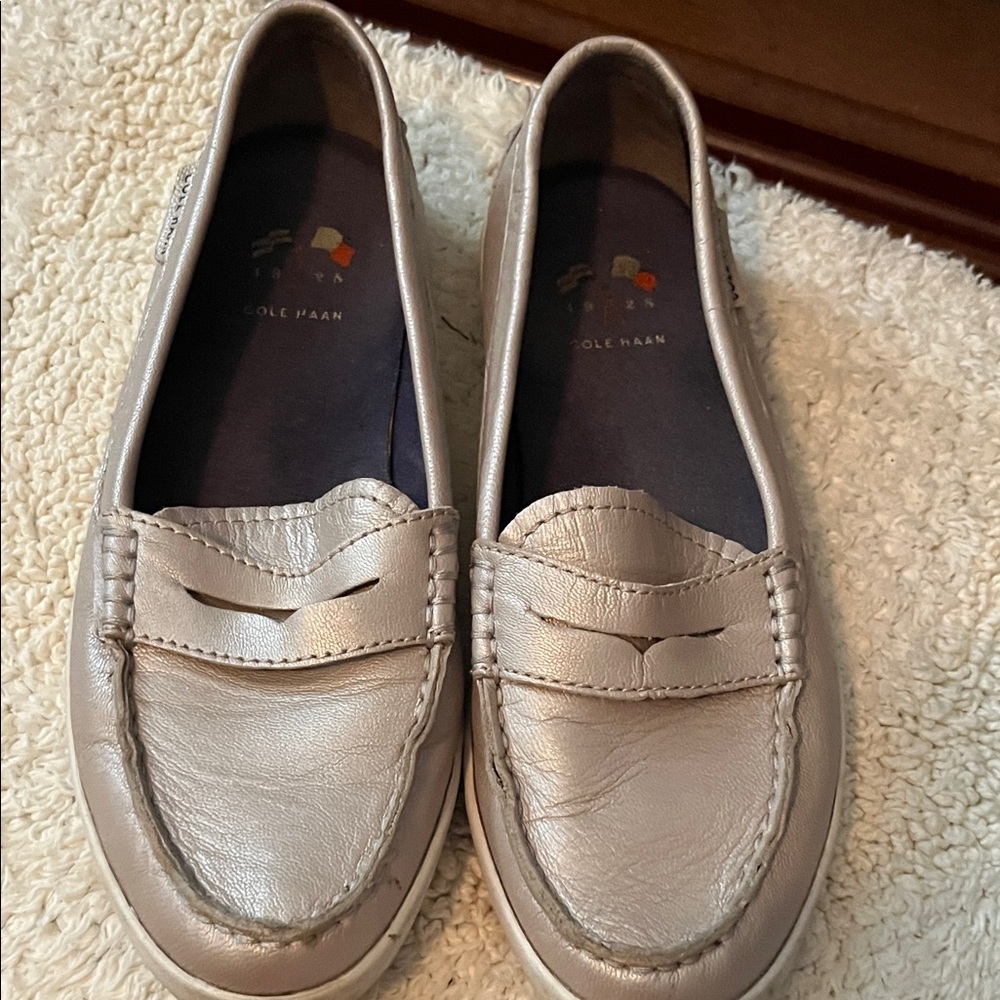 Cole Haan Metallic Taupe Penny Loafers